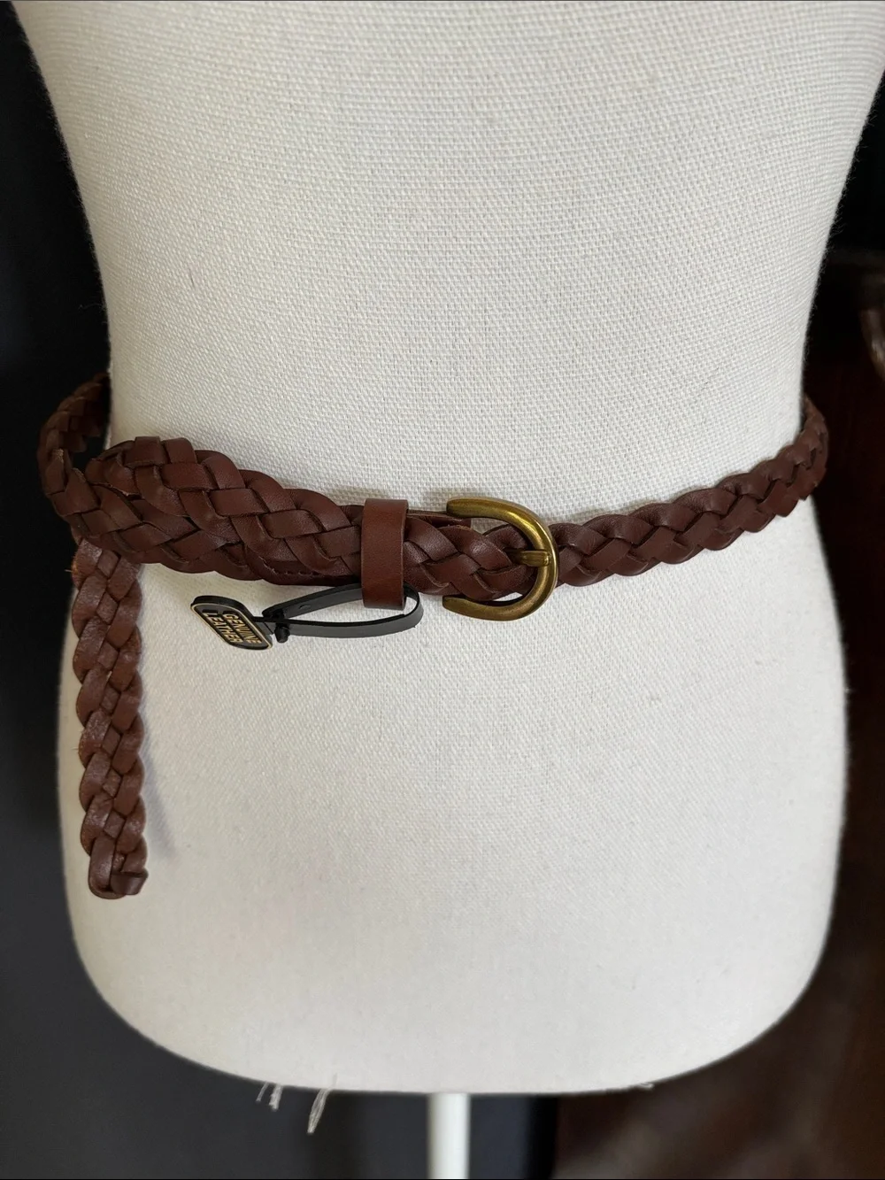 Genuine Leather Braided Brown Belt with Brass Tone Buckle NWT Women's Size Small
